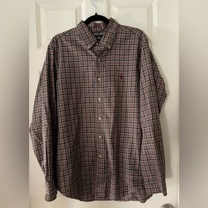 Men’s Ralph Lauren green/burgundy/brown/white plaid button down shirt L classic